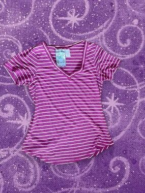 A Fine Mess Purple and White Striped V-Neck Short Sleeve Top